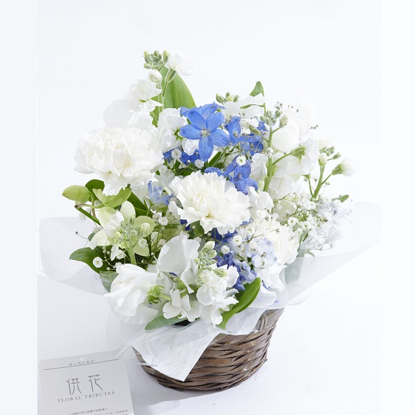 仏花　アレンジメントフラワー（白ブルー）Sサイズ