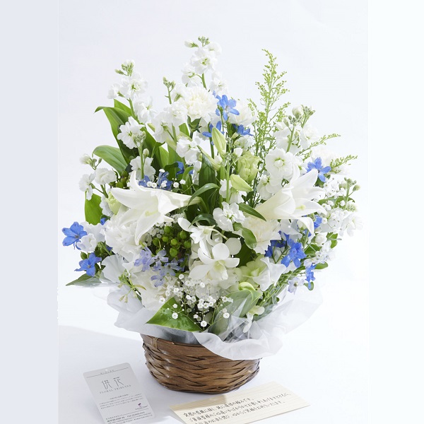仏花　アレンジメントフラワー（白ブルー）Mサイズ
